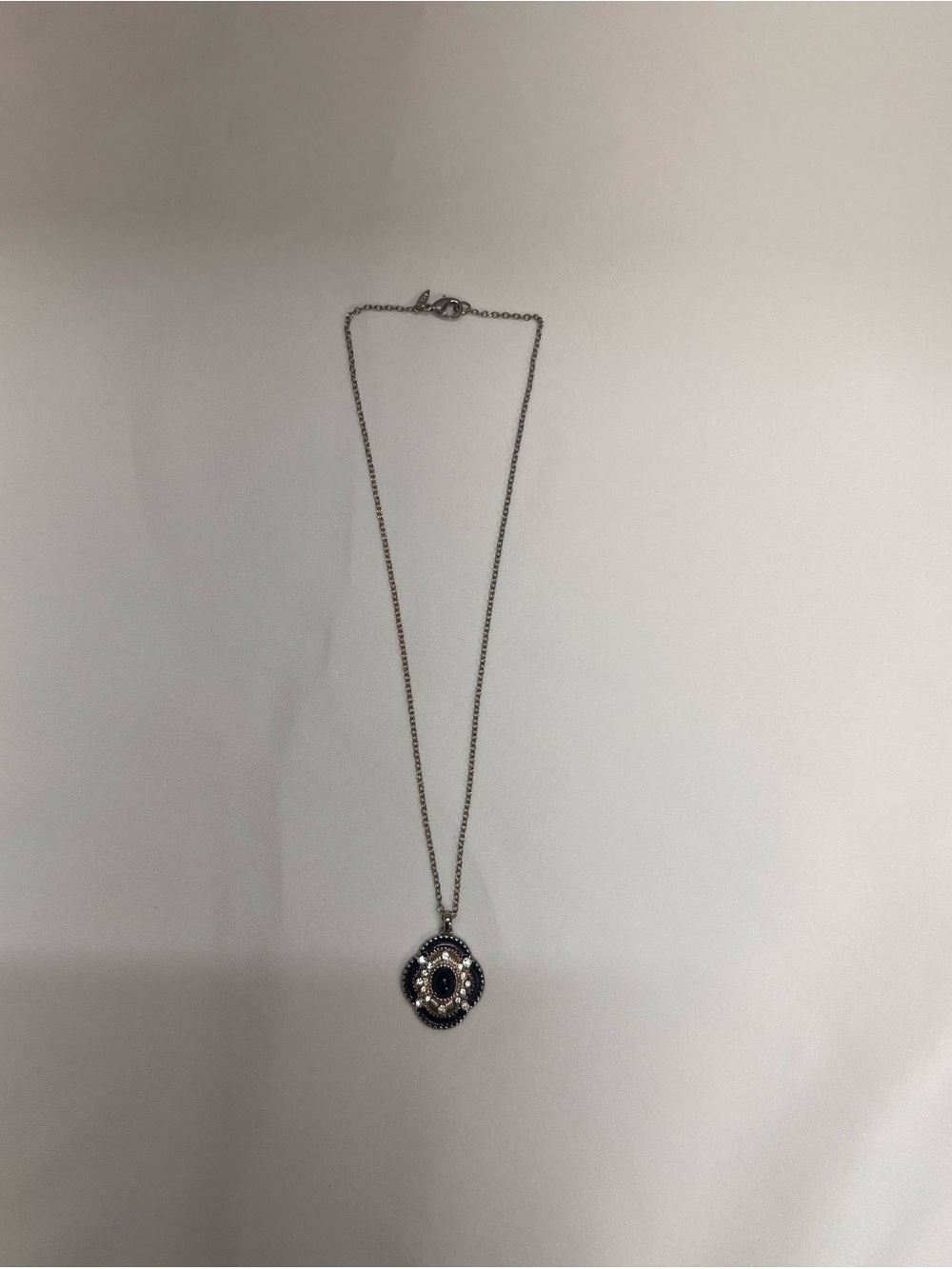 SHA Link Chain Pendant Necklace with Black Oval and Rhinestones